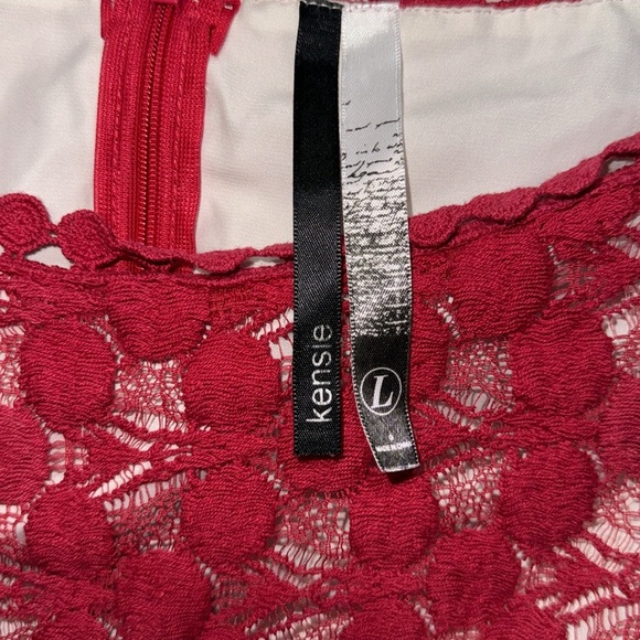 Kensie -Crochet Red Lace White Lined Fit Flare Dress Size large - Picture 4 of 10